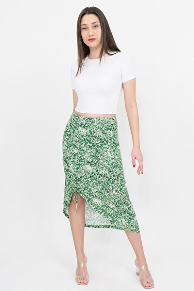 Soyo Green Patterned Viscose Double Skirt with Adjustable Slit