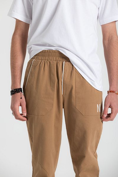 RUBYSTARS Mustard Leg Elastic Gabardine Pocket Embroidery Detail Jogger Pants
