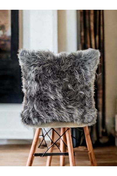 ŞENER HOME Gray 2-Piece Plush Feather Throw Pillow Cover