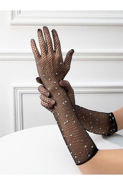 Asel Black Jewelled Gloves