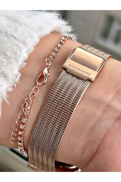 Navimarine Rosegold Color Steel Strap Women's Wristwatch + Bracelet Gift