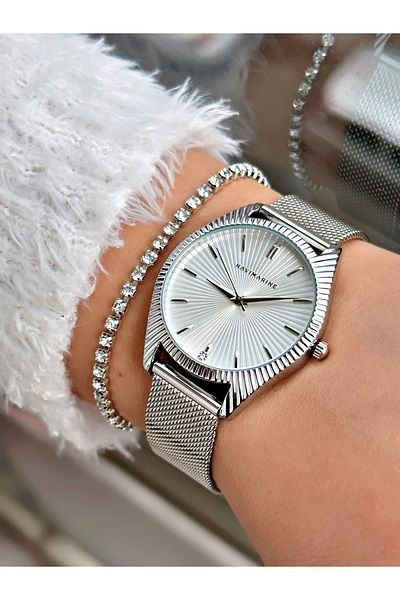 Navimarine Silver Color Steel Strap Women's Wristwatch + Bracelet Gift