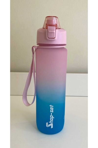 Shop-set 1000 Ml Pipetli Ve Süzgeçli Tritan Motivasyonlu Su Matarası Çift Ren...