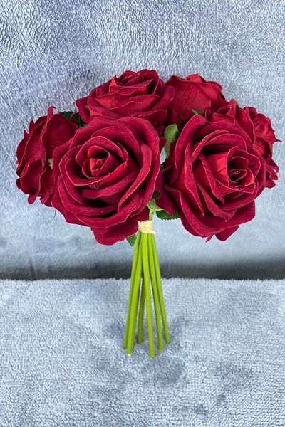 Hobigram Βουργουνδία Velvet Rose Bunch Βουργουνδία Χρώμα 7 κλαδιά 40 cm – Τεχνητό & Ξηρό Λουλούδι, Κομψό Σχέδιο, Γυναικείο Αξεσουάρ