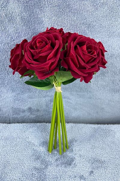 Hobigram Βουργουνδία Velvet Rose Bunch Βουργουνδία Χρώμα 7 κλαδιά 40 cm – Τεχνητό & Ξηρό Λουλούδι, Κομψό Σχέδιο, Γυναικείο Αξεσουάρ