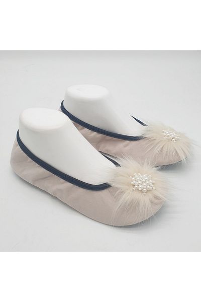 Sanalbolluk Cream Colored Hedgehog Stone Home Ballerinas and Booties
