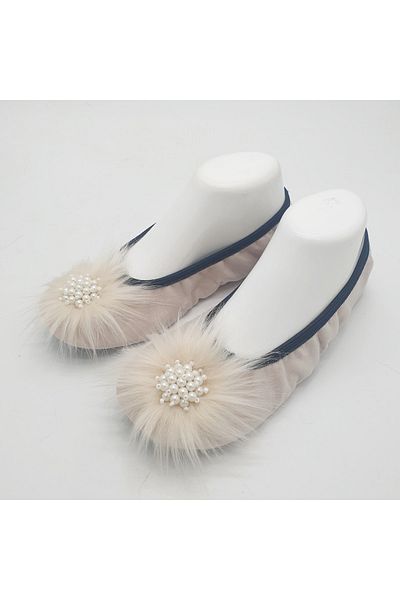 Sanalbolluk Cream Colored Hedgehog Stone Home Ballerinas and Booties