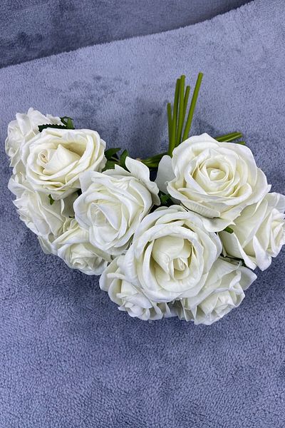 Hobigram Λευκό Βελούδινο Τριαντάφυλλο Μπουκέτο Λευκό Χρώμα 7 Κλαδιά 25 εκ