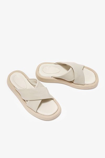 Louis Cardy Γυναικείες παντόφλες Sara Beige από γνήσιο δέρμα