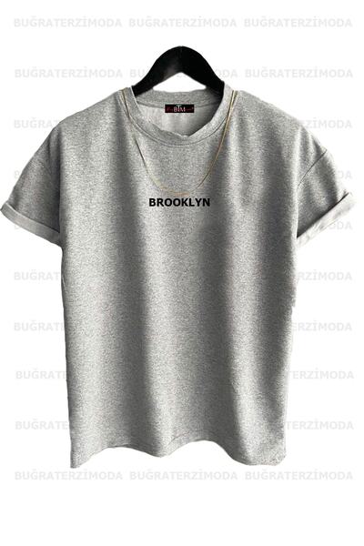 Buğraterzimoda Brooklyn Printed Unisex Μαύρο-άσπρο-γκρι (χαλαρή εφαρμογή) Πακέτο μπλουζών μεγάλου μεγέθους 3 τεμαχίων