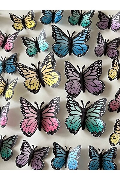 sevvom Yenilebilir Kağıt Özel Kesim Kullanıma Hazir 30 Adet Pasta Kurabiye Üstü Canlı Renklı Kelebekler