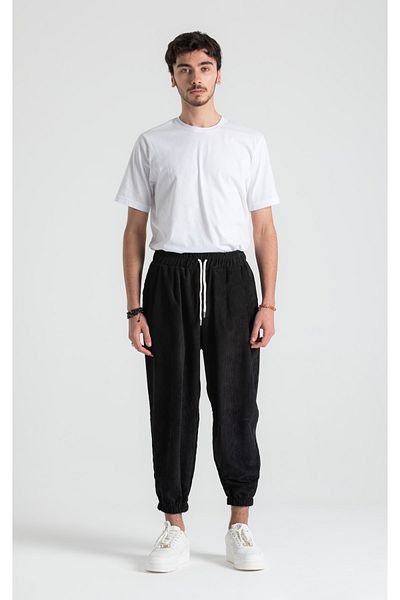 RUBYSTARS Black Velvet Oversize Jogger Pants with Elastic Waist and Legs