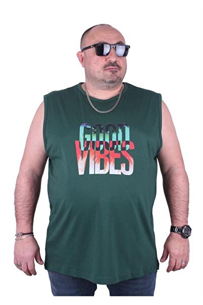 Starbattal Büyük Beden Erkek Baskılı Kolsuz Tişört Good Vibes 23141 Hakı