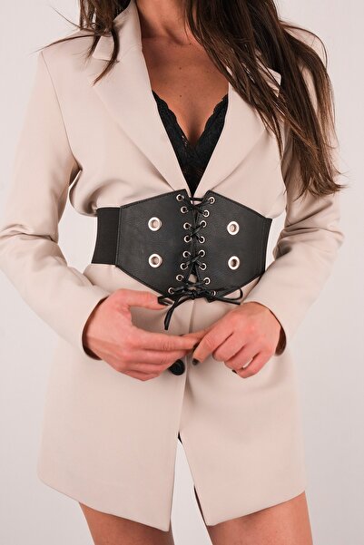 LİA KEMER Curea elastică pentru femei, cu șireturi, cu accesorii argintii, cu...