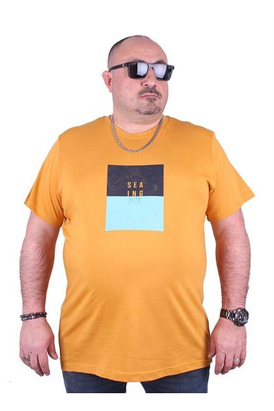 Starbattal Ανδρικό μπλουζάκι με στάμπα - Μεγάλο μέγεθος, Seaing 23136 Mustard