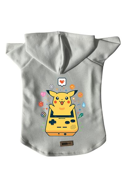 Monopetz New Pikachu Print Hooded Fleece Sweatshirt - Dog and Cat Outfit & Dress, White - Size Xs