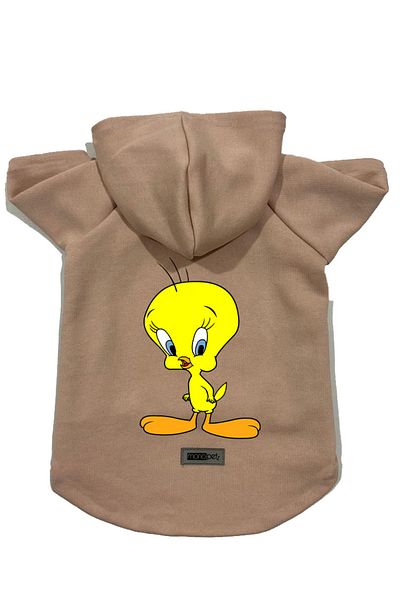 Monopetz Beige Fleece Sweatshirt - Hoodie, Dog and Cat Print Outfit & Dress - Size XS