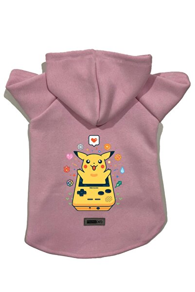 Monopetz سويت شيرت من الصوف بغطاء للرأس ملابس للكلاب والقطط - بيكاتشو وردي جد...