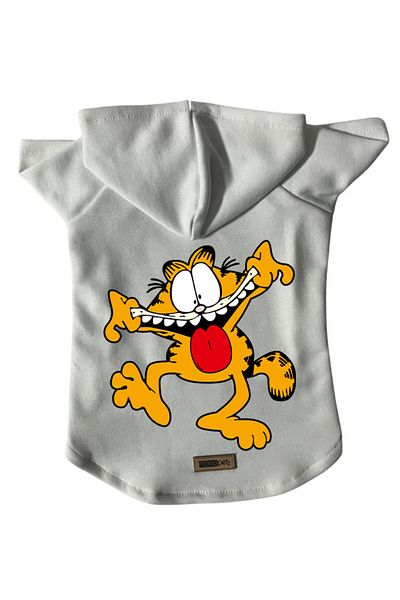 Monopetz سويت شيرت من الصوف بغطاء للرأس ملابس للكلاب والقطط - أبيض جديد من Garfield - مقاس XL