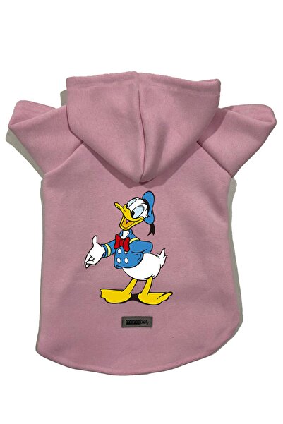 Monopetz سويت شيرت من الصوف بغطاء للرأس للكلاب والقطط - وردي دونالد - مقاس L