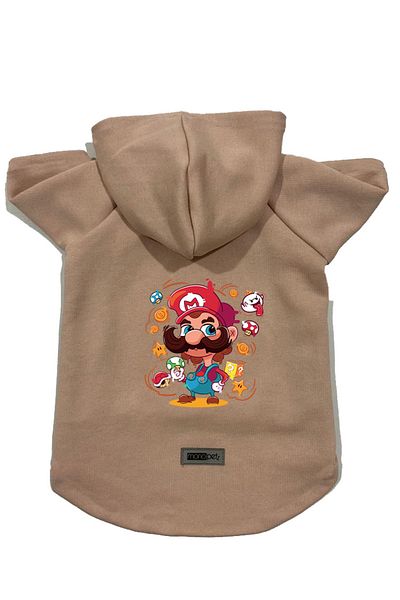 Monopetz Beige Mario Size L - Hooded Fleece Sweatshirt, Dog and Cat Outfit