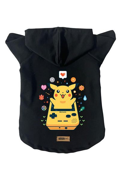 Monopetz Hooded Fleece Sweatshirt Dog And Cat Outfit & Dress - Black New Pikachu - Size S