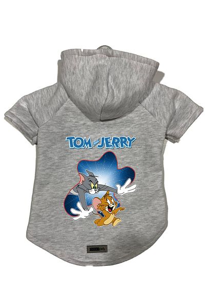 Monopetz New Tom and Jerry Grey Fleece Sweatshirt - Hoodie, Dog and Cat Print, Size XL Outfit & Gown