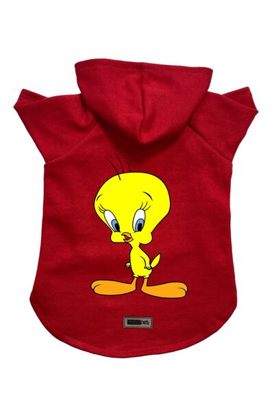 Monopetz Kapişonlu Polar Sweatshirt Köpek Ve Kedi Kıyafeti & Elbisesi - Kırmızı Yeni Tweety - L Beden