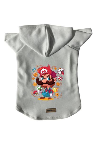 Monopetz سويت شيرت من الصوف بغطاء للرأس ملابس للكلاب والقطط - أبيض ماريو - مق...