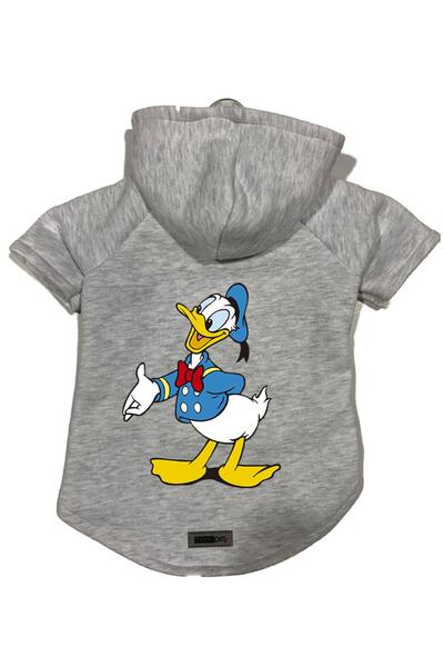 Monopetz سويت شيرت من الصوف بغطاء للرأس للكلاب والقطط - رمادي دونالد - مقاس L