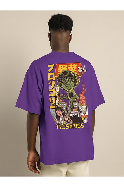 DEEPSENCE Men's Oversize T-shirt Freshınss Back Print Purple