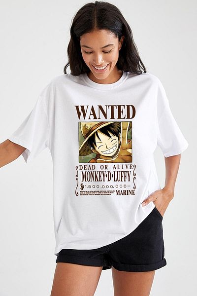 DEEPSENCE Women's Oversize T-shirt Wanted Front Print White
