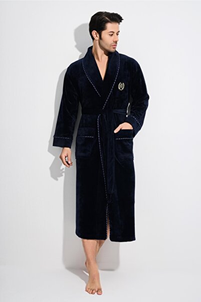 Nuşa Men Embroidery Niki Velvet Bamboo Cotton Men's Dressing Gown