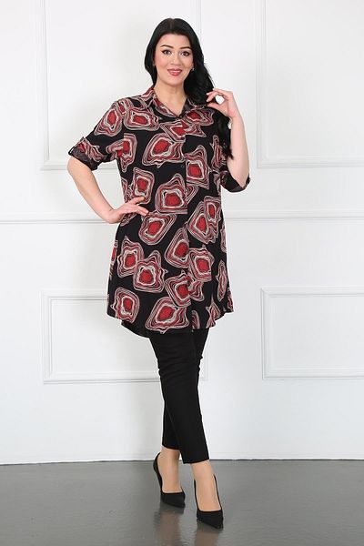 By Alba Collection Women's Pomegranate Flower Cotton Viscose Patterned Large Size Tunic