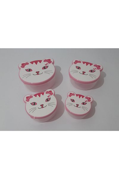 renkli çiçekler Storage Container 4 Pieces Plastic Cute Cat Pattern Storage Container with Lid