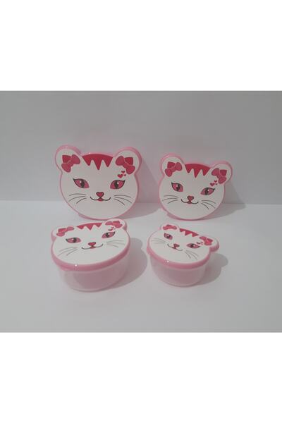 renkli çiçekler Storage Container 4 Pieces Plastic Cute Cat Pattern Storage Container with Lid