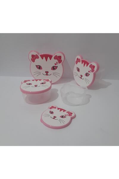 renkli çiçekler Storage Container 4 Pieces Plastic Cute Cat Pattern Storage Container with Lid