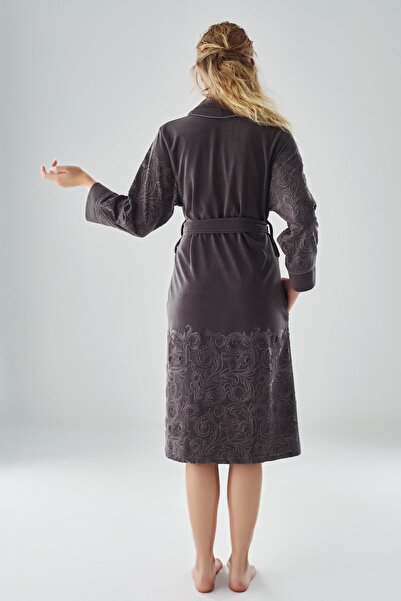 Nuşa Niki Velvet Bamboo Cotton Dressing Gown with Jacquard Skirt