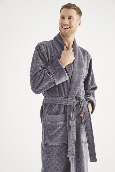 Nuşa Halat de baie pentru bărbați din jacquard 100% bumbac