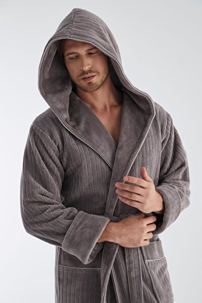 Nuşa Collar Ribbed Bamboo Cotton Men's Bathrobe