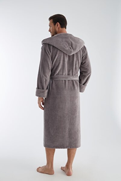 Nuşa Collar Ribbed Bamboo Cotton Men's Bathrobe
