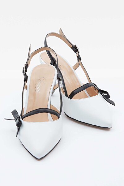 DUYGUSHOESBAG Kadın Hakiki Deri Kısa Topuklu Kurdele Detaylı Stiletto