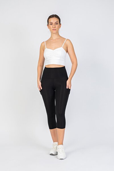 The Step Sports Step Original Black Women's Pocket High Waist Extra Compressor, Capri Yoga Tights 48cm