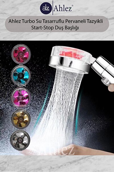 Ahlez Su Tasarruflu 360 Derece Dönebilen Turbo Pervaneli Tazyikli Duş Başlığı