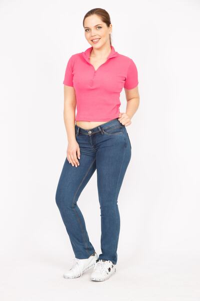 Şans Dámské námořnické modré velké velikosti s nízkým pasem 5 kapesní Lycra Jeans 65n35868