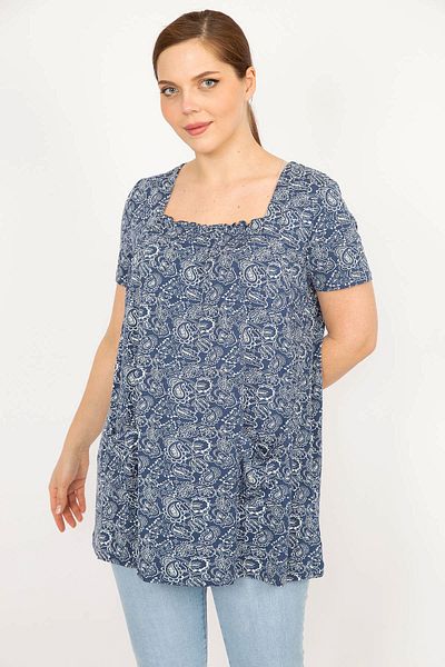 Şans Γυναικείο Navy Blue μεγάλο μέγεθος Gipe γιακά από καουτσούκ και τσέπη λεπτομερές τουνίκ 65n32938