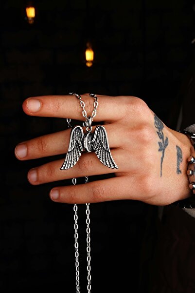 The Collection Gotik Vintage Çift Melek Kanadı Kolye