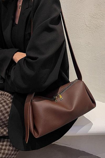Lifonbag Geantă de umăr casual din piele moale, maro amarui