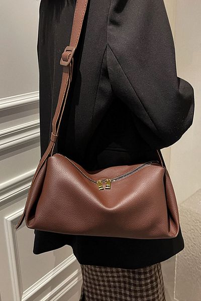 Lifonbag Geantă de umăr casual din piele moale, maro amarui