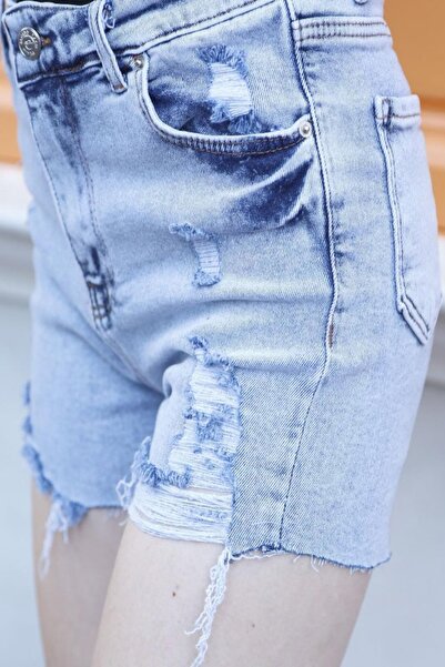 fehika Жіночі сині джинсові шорти Slim Fit з розрізами